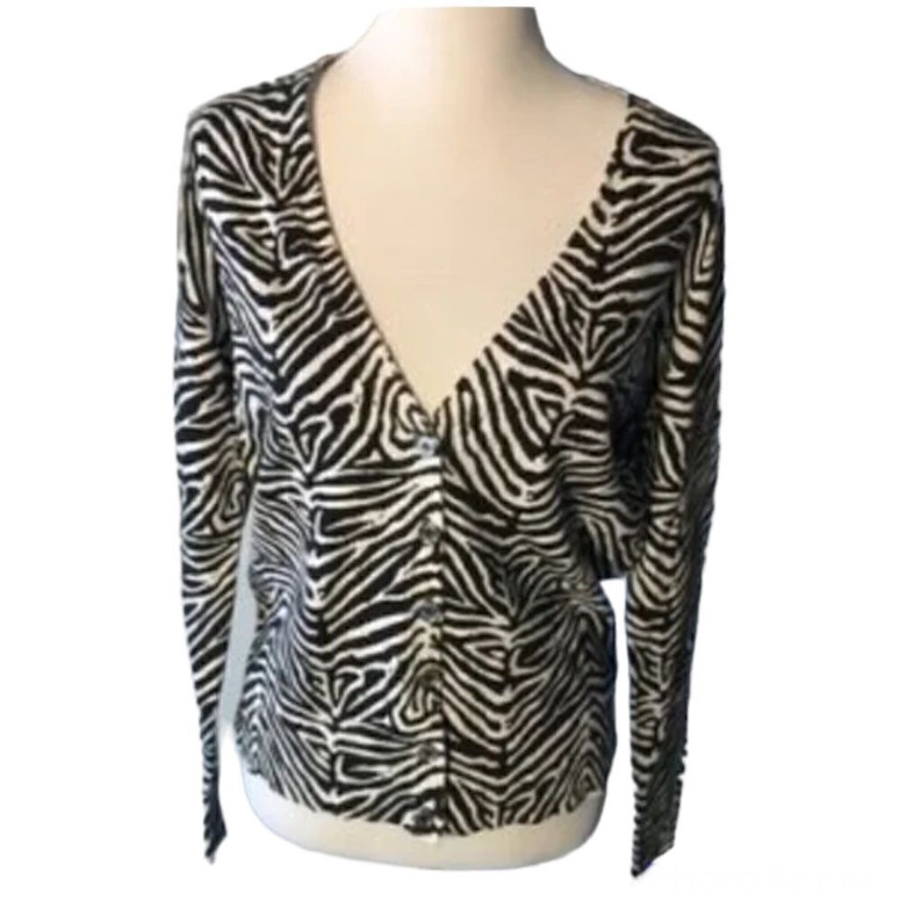 Michael Kors Zebra Print VNeck Cardigan size M